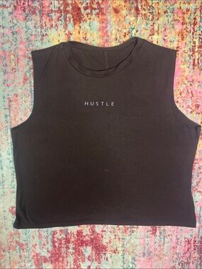 💕Hustler Hollywood Black Cropped Muscle Tank with 'HUSTLE' Logo